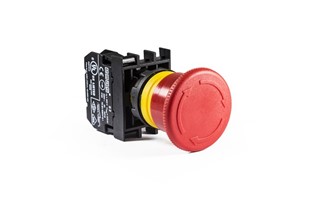 B Serisi Plastik 1NC Acil Stop 40 mm Çevirmeli Pozisyon Göstergeli Kırmızı 22 mm Buton